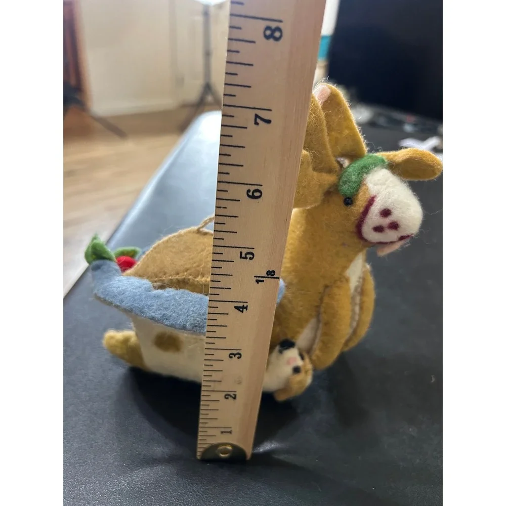 Creative Co-op Felt Wool Animal Ornaments Set/2 Tan Reindeer Dog Kellie Montana
